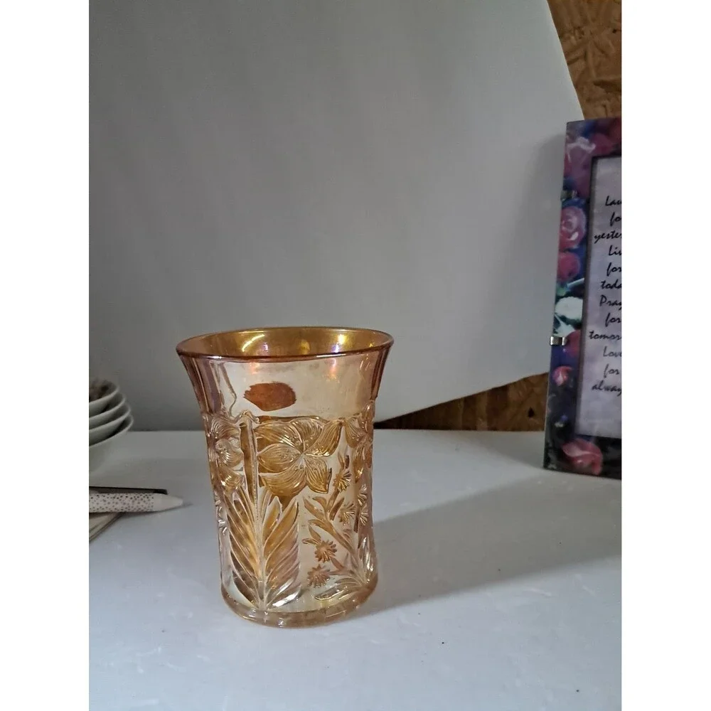 Vintage Imperial Carnival Glass Marigold Tiger Lilly 8oz 4